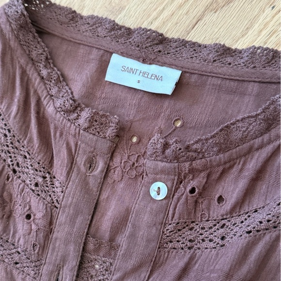 Saint Helena Rose Mini Dress Rose Clay Brown Eyelet 100% Cotton Size Small - Picture 6 of 13